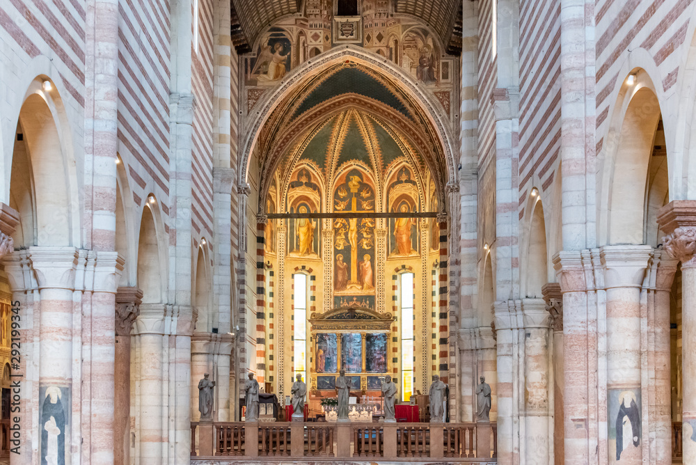 Large interior of catholic cathedral in Verona