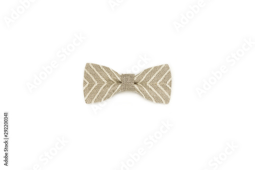 Bow ties with embroidery. Made of linen fabric. Isolated on white background. Top view