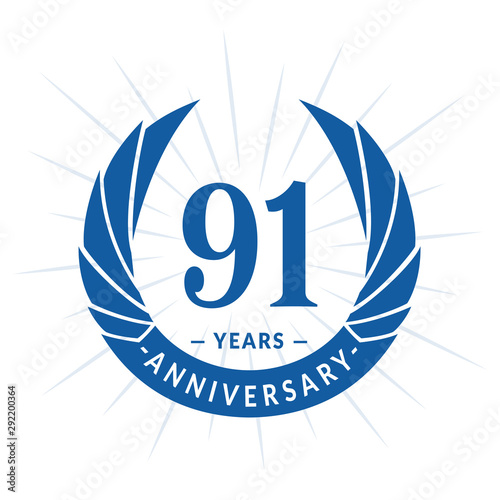 91st years anniversary celebration design. Ninety-one years logotype. Blue vector and illustration.