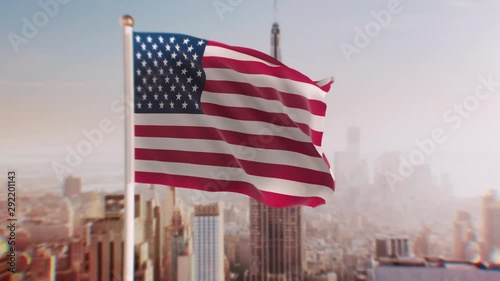 American Flag flying over New York city