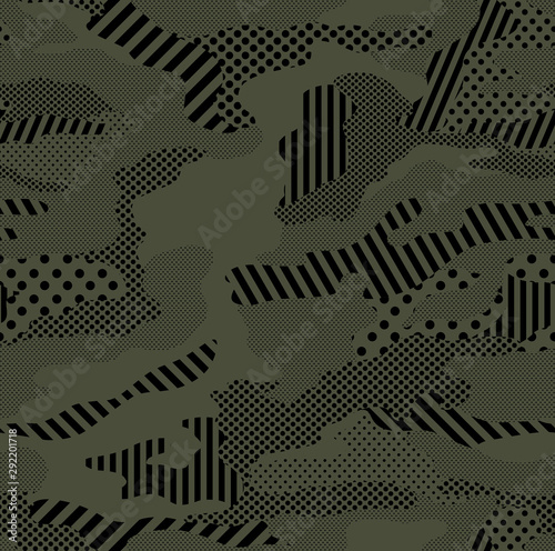 Optic camouflage pattern repeat in army green photo