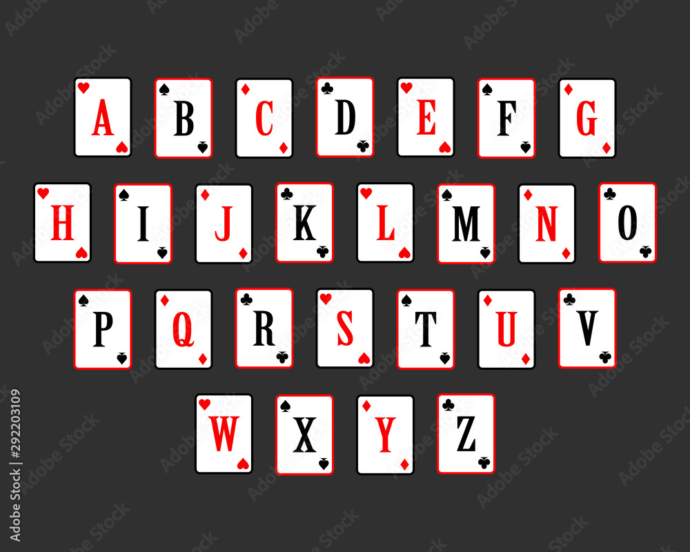 poker cards alphabet. lettering gambling card vector illustration