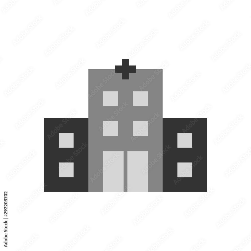 Clinic building gray icon on white background. Vector illustration Clinic building gray icon on white background. Vector illustration