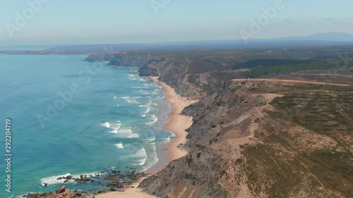 Aerial drone view of Praia da Cordoama, Aljezur Algarve coastline surf beach, Portugal