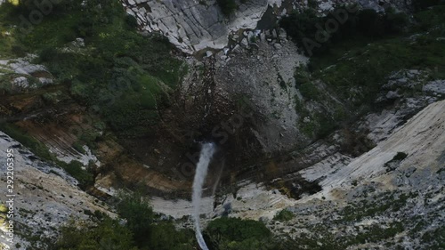 Kinchha Falls in Georgia. Drone shooting at dawn 4K photo