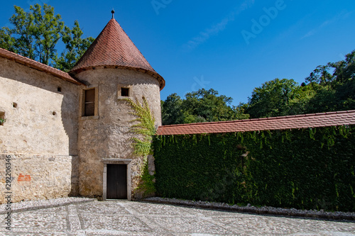 Otocec Castle ( Grad Otocec, Sankt Peter ) is 13th century catle in southeastern Slovenia. The castle is built on a small island in the middle of the Krka River. photo