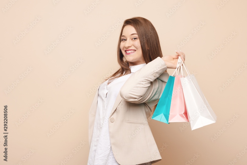 Young caucasian woman going to shopping