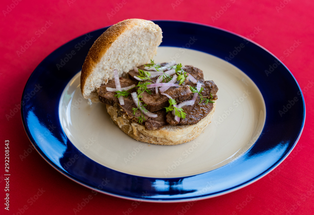 Goan Beef tongue bread/ burger Goan Beef tongue bread/ burger