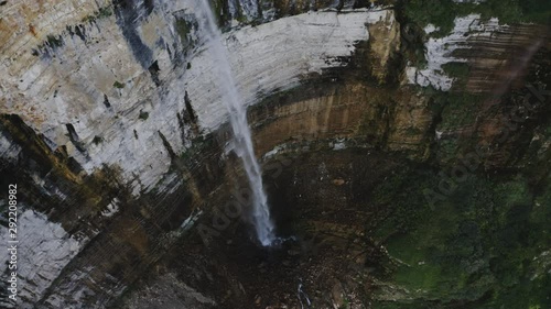 Kinchha Falls in Georgia. Drone shooting at dawn 4K photo