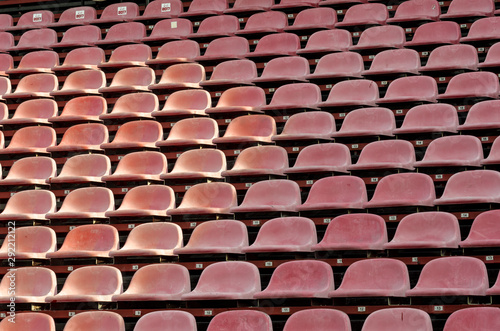 The sport seat grandstand in an empty stadium.