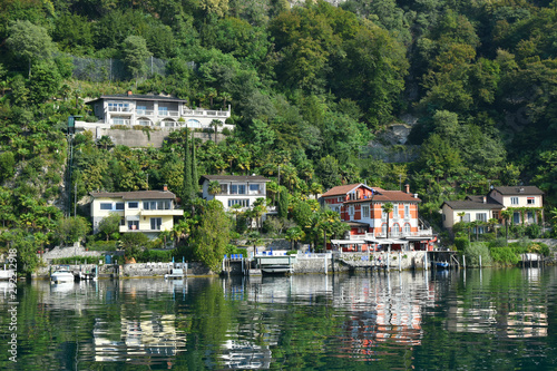Panoramic view of the lake and the city of Lugano  Switzerland  Europe.