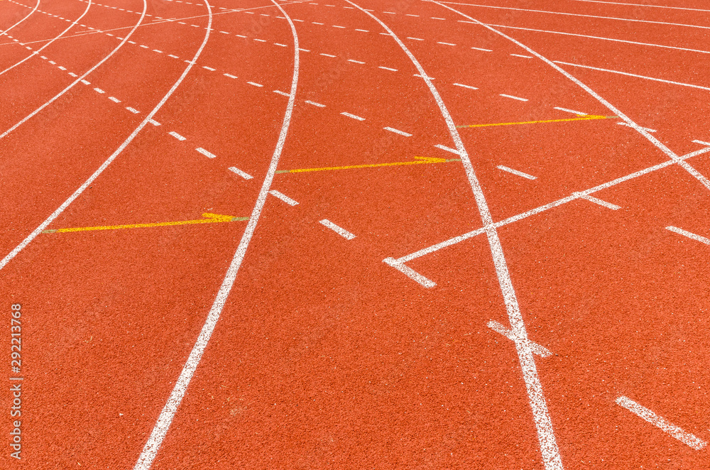 Fototapeta premium The running line track rubber lanes in sport stadium