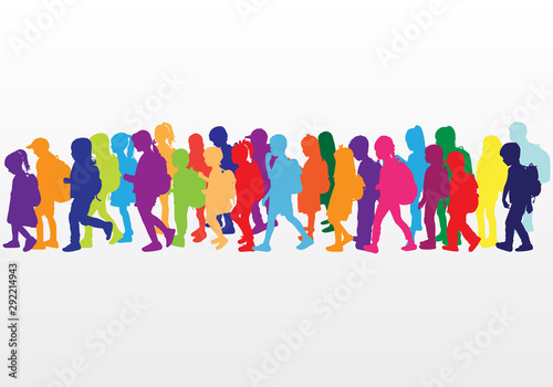 Vector silhouette of children on white background.