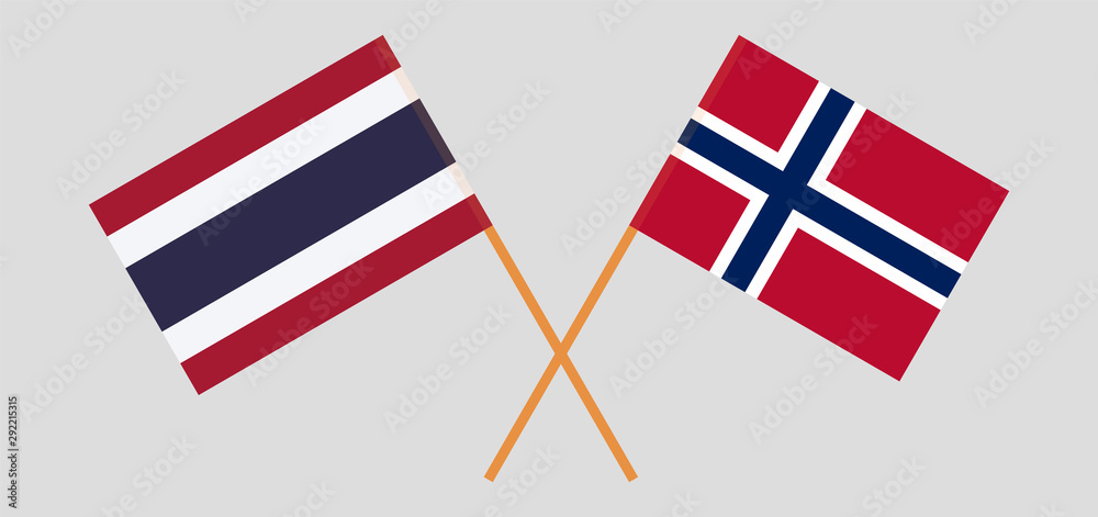 Thailand and Norway. Crossed Thai and Norwegian flags