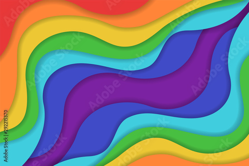Abstract rainbow colors wavy shapes paper cut background with empty place for text. Elegant 3d layered illustration, lgbt pride bright color wallpaper for summer banner, poster, mobile apps, ui design