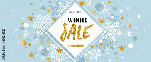 Christmas, new year, winter sale banner. Poster, background, flyer, invitation card, template design with winter elements. Vector illustration EPS 10