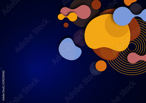 Dynamic color shapes and lines. Abstract composition with flowing liquid forms on a bright blue background. Template for design banner, flyer or presentation.