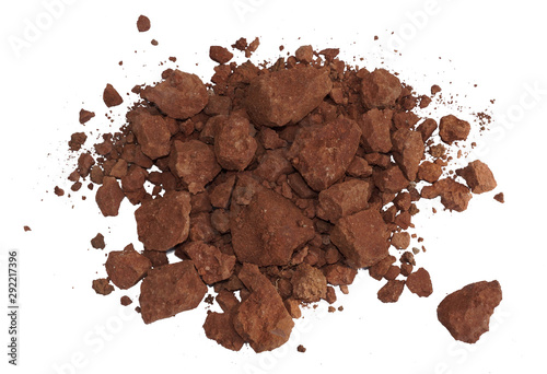 pieces of natural red clay slide isolated on white background