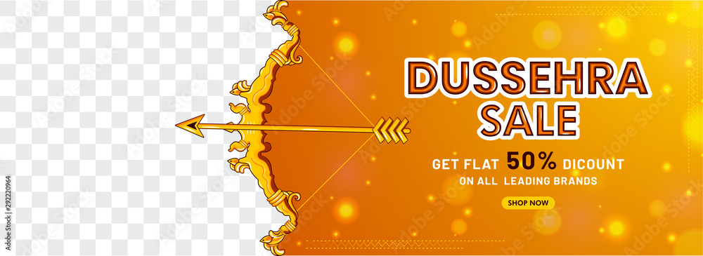 Happy dussehra celebration background Sale header or banner with 50%  discount offer and space given for your image. Stock Vector | Adobe Stock
