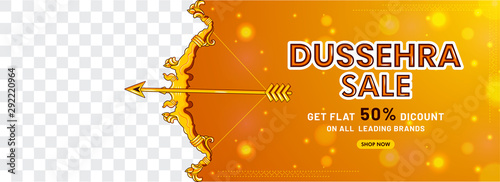 Happy dussehra celebration background Sale header or banner with 50% discount offer and space given for your  image.