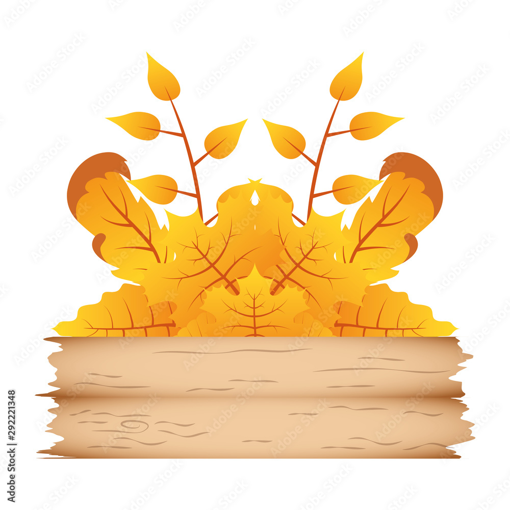 autumn branch with leafs and wooden label decorative crown