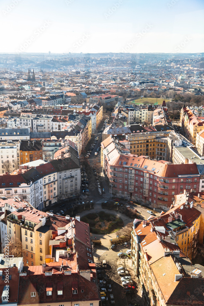 Cityscape panorama of residential houses in Prague
