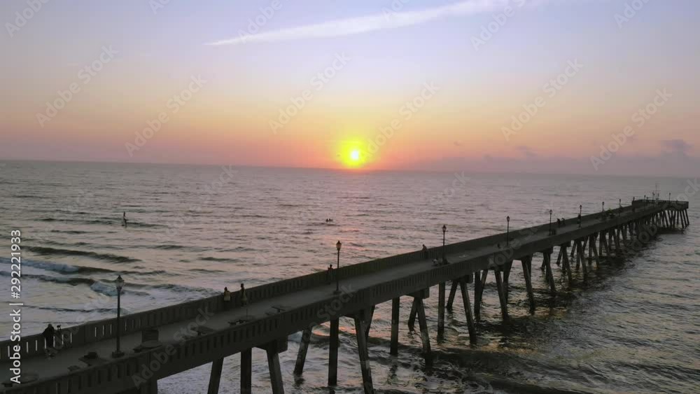 Panning Aerial Shot of Pier during Sunrise Panning Aerial Shot of Pier during Sunrise