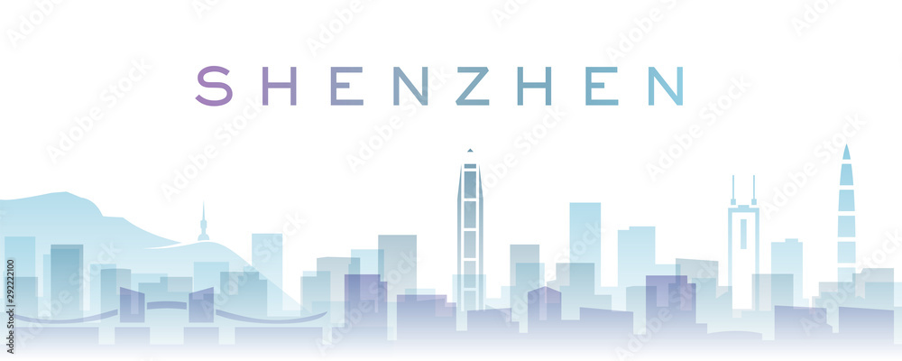 Naklejka Shenzhen Transparent Layers Gradient Landmarks Skyline