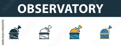 Observatory icon set. Four simple symbols in diferent styles from space icons collection. Creative observatory icons filled, outline, colored and flat symbols