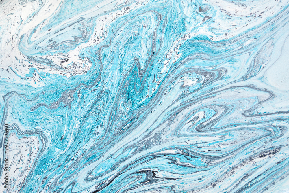 Fototapeta premium Blue marble abstract acrylic background. Marbling artwork texture. Liquid acrylic pattern