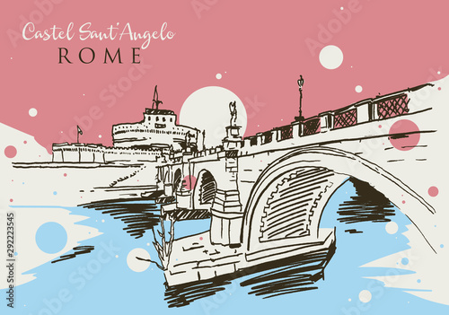 Drawing sketch illustration of Castel Sant'Angelo in Rome photo