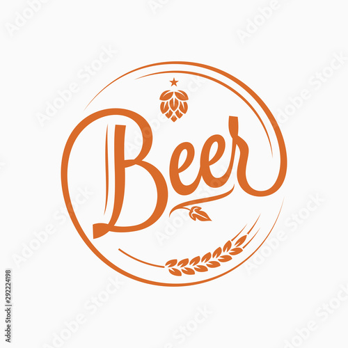 Beer logo with beer hops and wheat on white