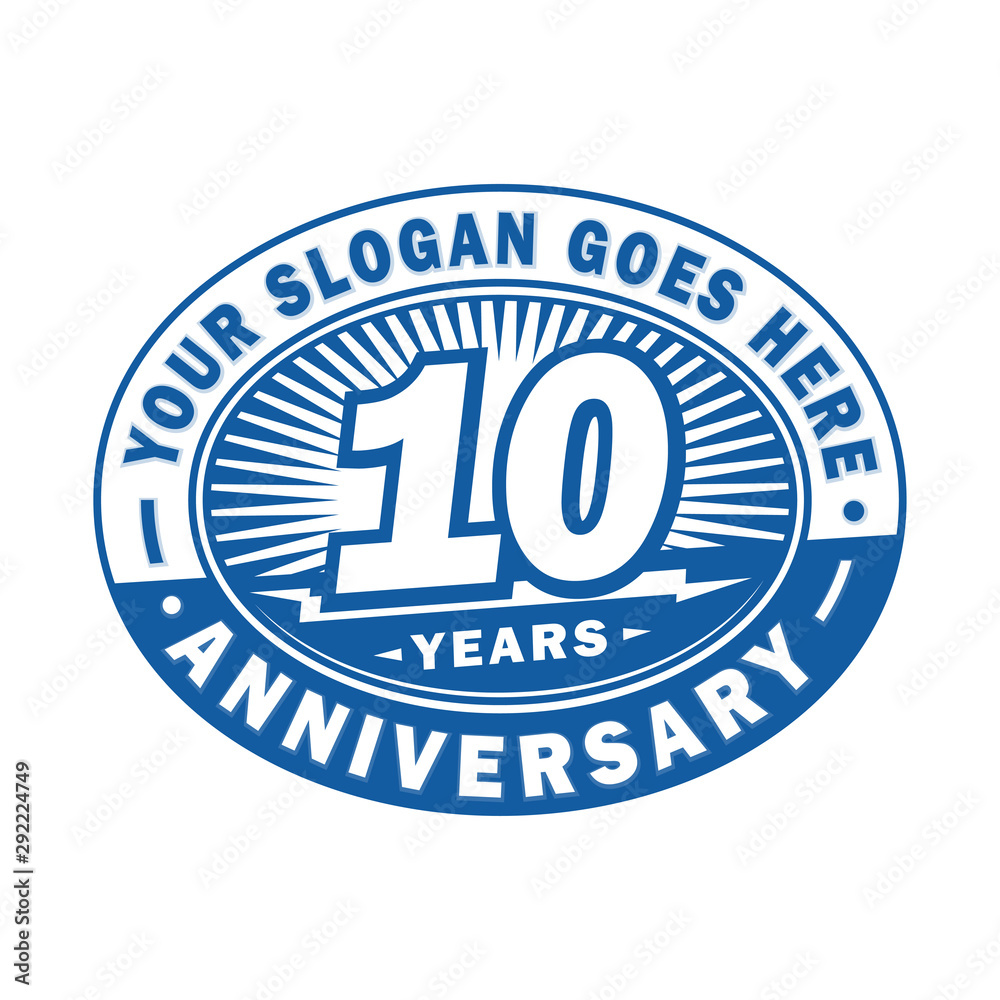 10 years anniversary design template. 10th logo. Blue design - vector and illustration.
