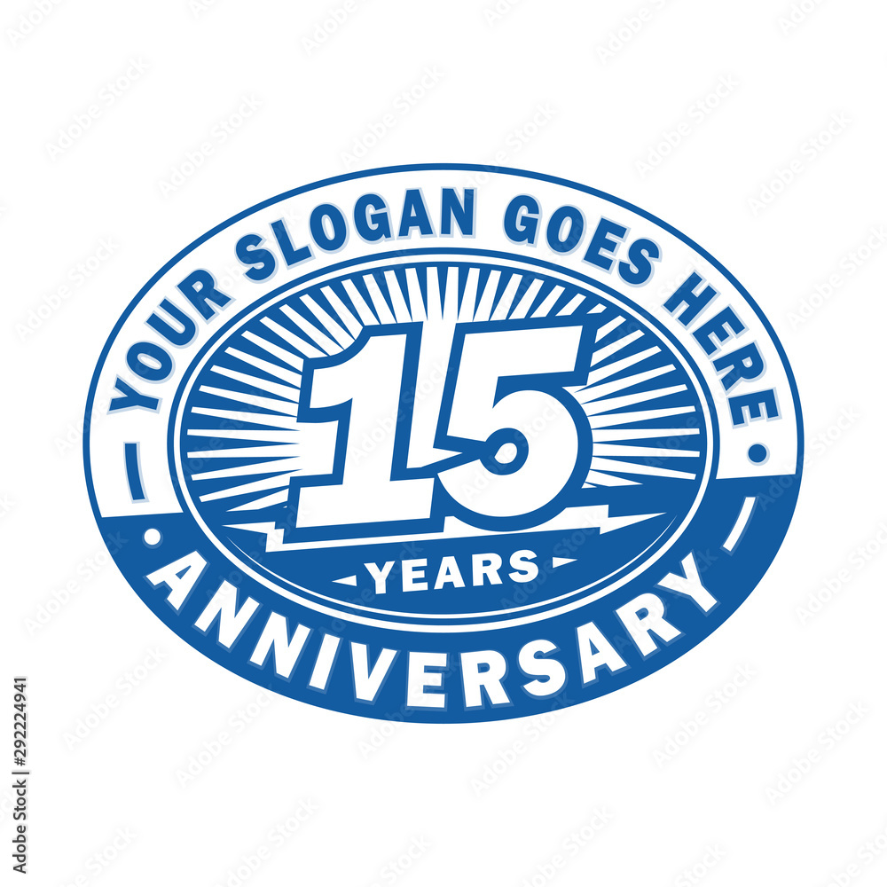 15 years anniversary design template. 15th logo. Blue design - vector and illustration.