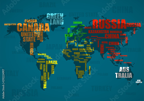 Fotografie Typography colorful world made up of the names of countries