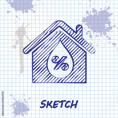 Sketch line House humidity icon isolated on white background. Weather and meteorology, thermometer symbol. Vector Illustration