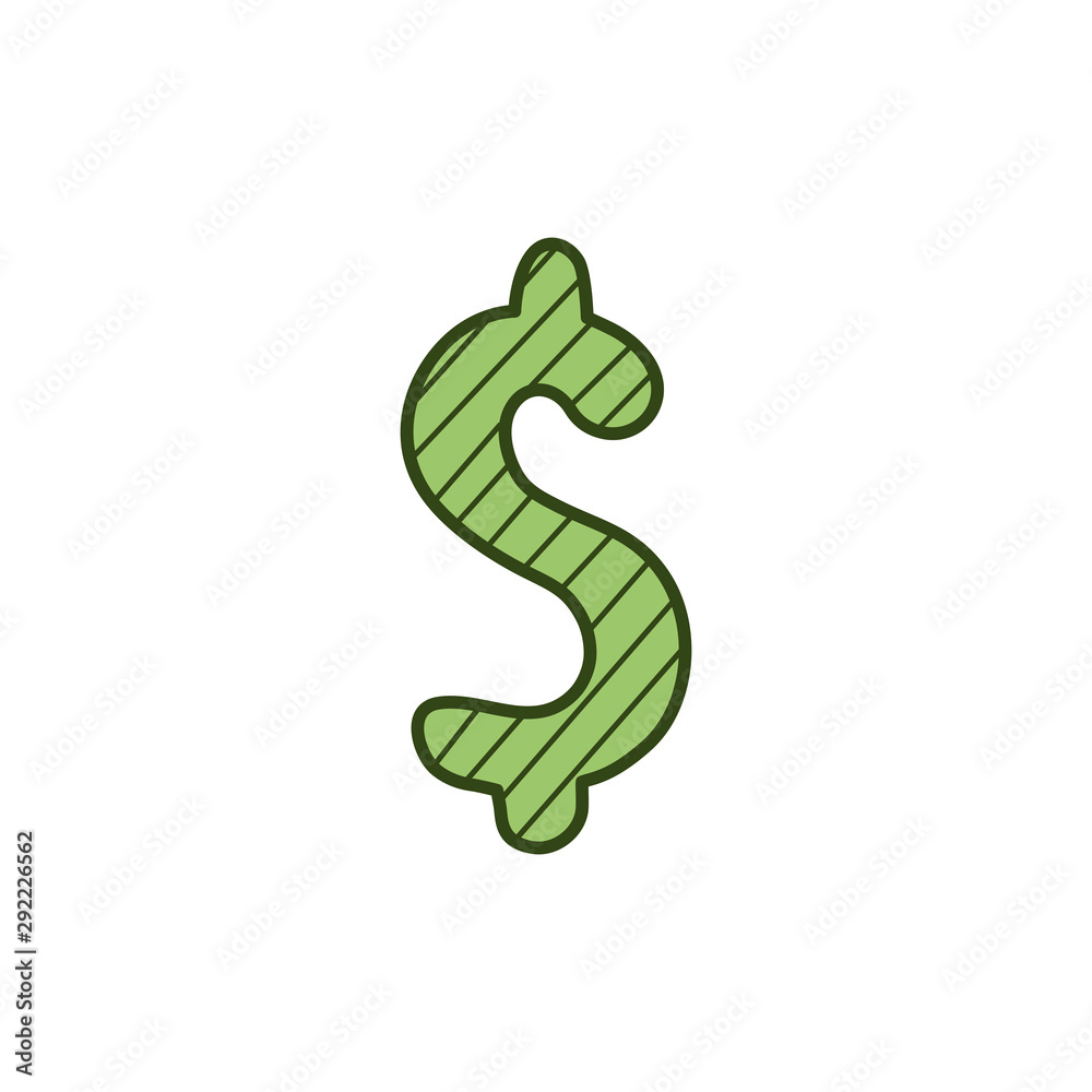 Hand drawn symbol Dollar isolated on a white. Color sketch Dollar symbol. Vector illustration. Hand drawn symbol Dollar isolated on a white. Color sketch Dollar symbol. Vector illustration.