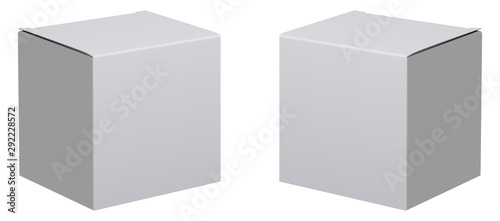 Box mockup. 3d white package. Carton cardboard set. Square medicine blank pack. Realistic cube concept template mock up. Rectangle medicament packing, isolated. Cosmetic gift packaging