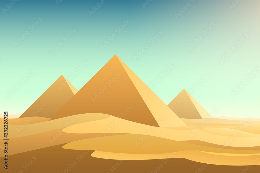 Pyramids in sands desert illustration