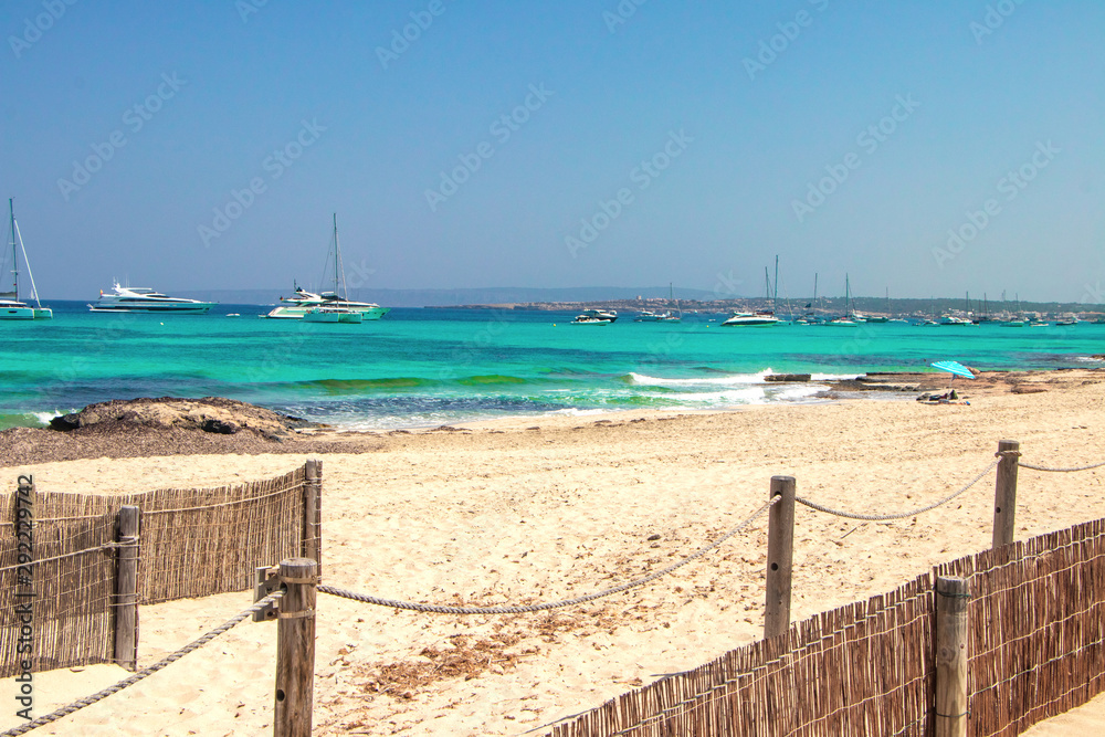 beach with umbrellas and sunbeds-Formentera