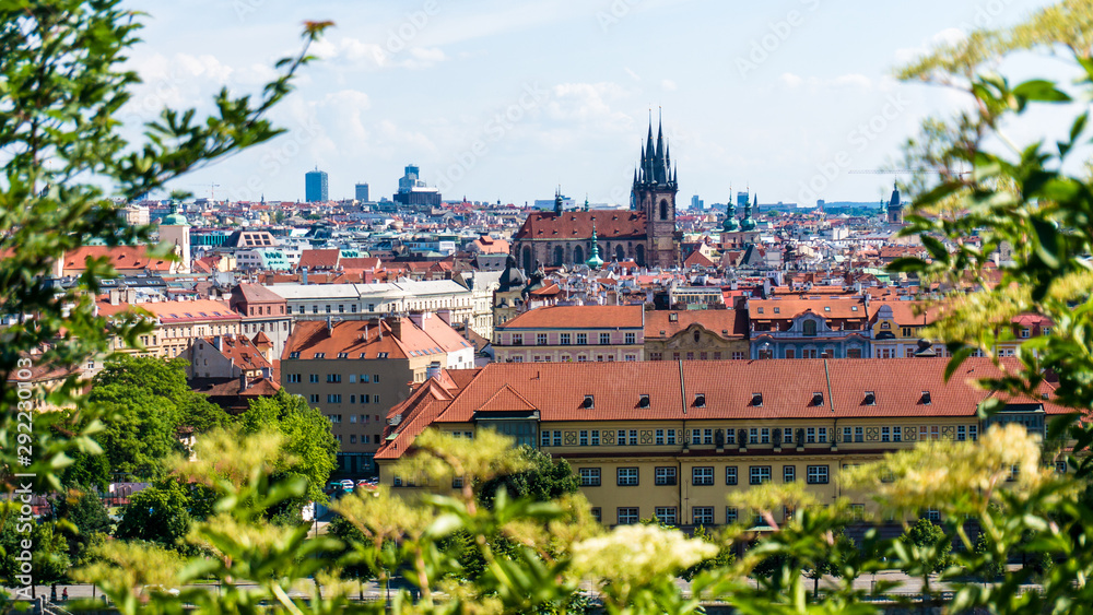 Panoramic view of the Prague with Old town square tower