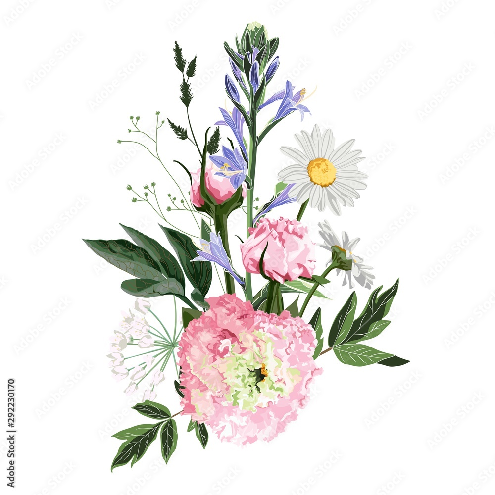 Floral bouquet design element, pink flower and greenery composition. Designer element.