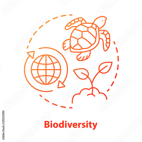 Biodiversity concept icon. Natural ecosystem protection idea thin line illustration in red. Wild life and marine habitants conservation. Nature saving. Vector isolated outline drawing