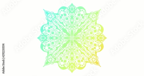 4K color indian mandala drawnig footage. Oriental religious design on white background. Hand-drawn videoclip. photo