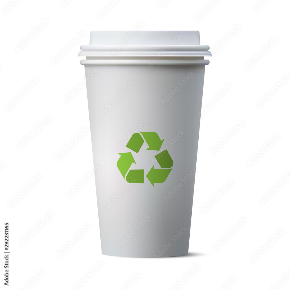Vecteur Stock Realistic paper coffee cup and recycle sign, Eco paper cup,  vector illustration | Adobe Stock