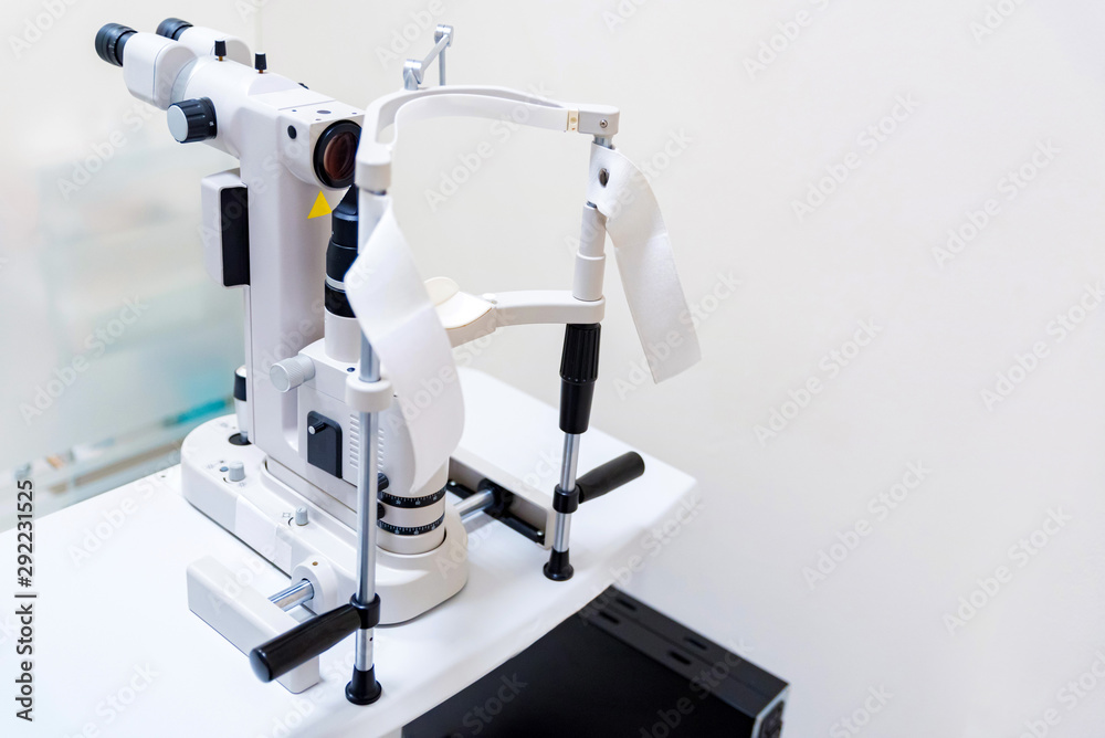 Close up modern ophthalmological laser used for eye surgery on table