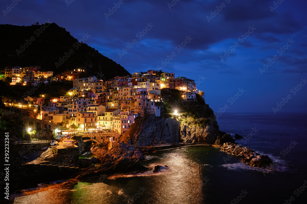 Manarola village in the night, Cinque Terre, Liguria, Italy