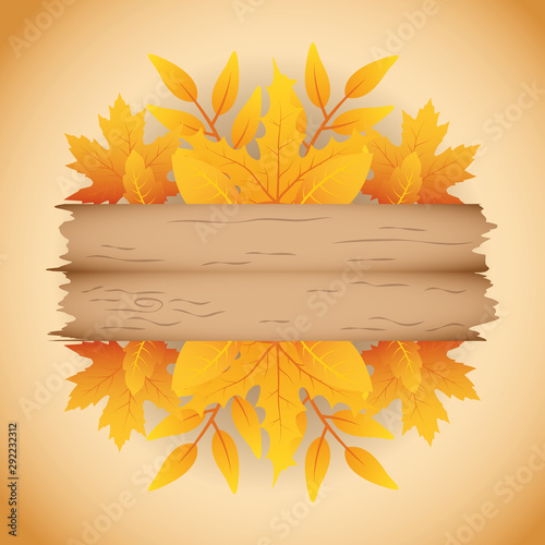 autumn leaf foliage with wooden label seasonal icon