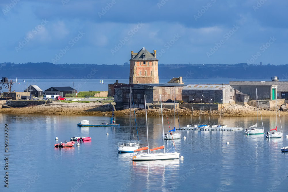 Camaret-sur-Mer, the Vauban tower in the harbor, in a beautiful french city in Brittany