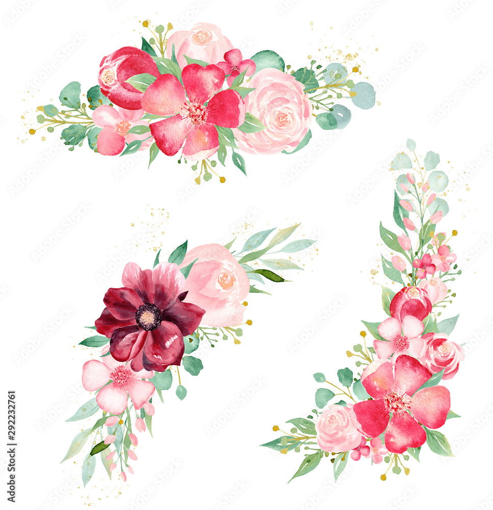 Spring blossom hand drawn watercolor raster illustrations set Spring blossom hand drawn watercolor raster illustrations set